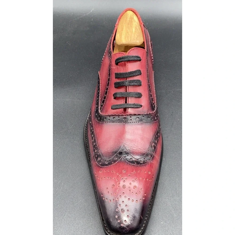Encore by Fiesso red‎ and black leather wingtip brogue Oxford shoes 42